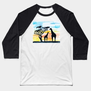 Giraffe Sunset Baseball T-Shirt